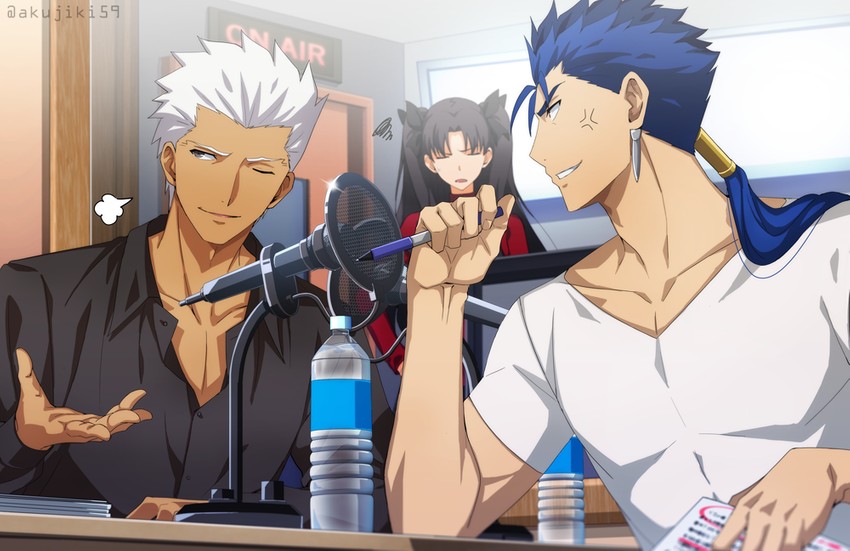 tohsaka rin, archer, and cu chulainn (fate and 1 more) drawn by akujiki59