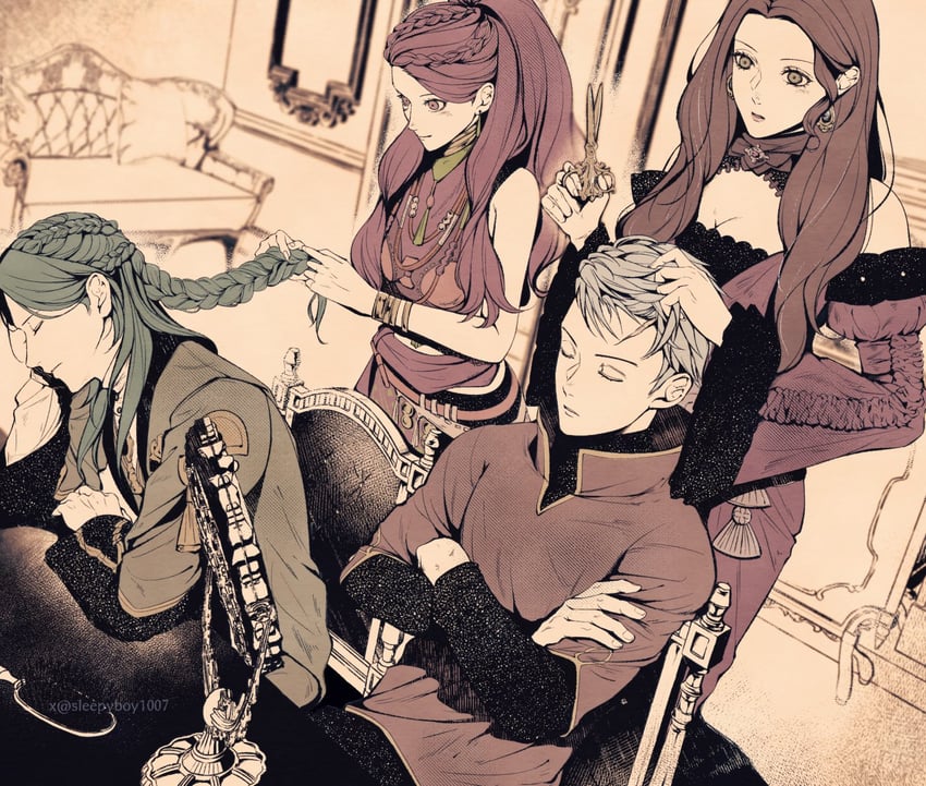dorothea arnault, petra macneary, linhardt von hevring, and caspar von bergliez (fire emblem and 1 more) drawn by sleepyboy1007