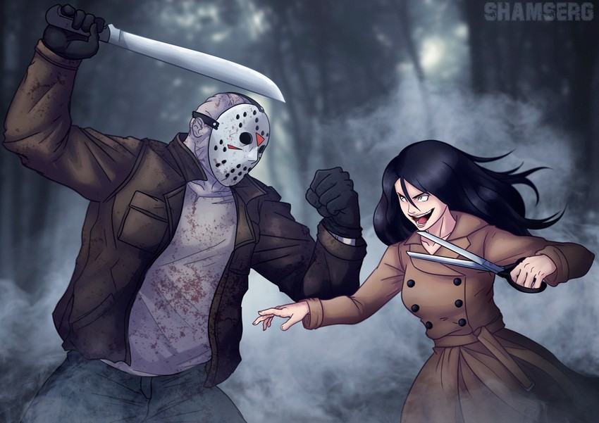 jason voorhees and kuchisake-onna (original and 1 more) drawn by shamserg