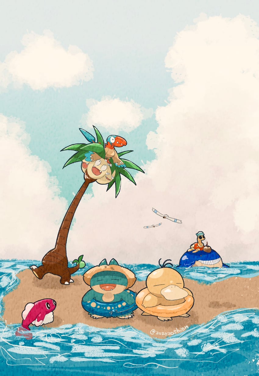 psyduck, wingull, munchlax, alolan exeggutor, tatsugiri, and 3 more (pokemon) drawn by zozozoshion