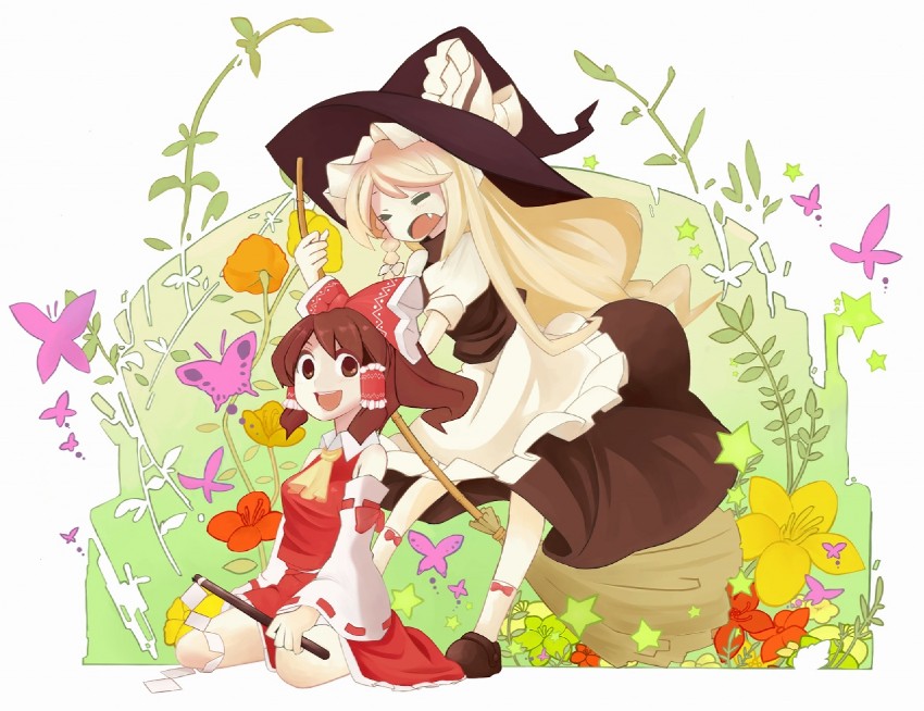 hakurei reimu and kirisame marisa (touhou) drawn by hisui_(kimochi)