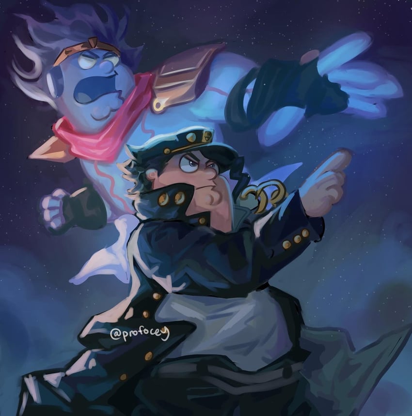 kujo jotaro, star platinum, and peter griffin (jojo no kimyou na bouken and 2 more) drawn by profocey