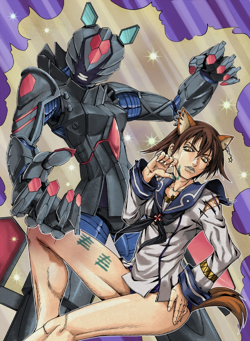 miyafuji yoshika, neuroi, and neuroi girl (jojo no kimyou na bouken and 2 more) drawn by hi-ho-
