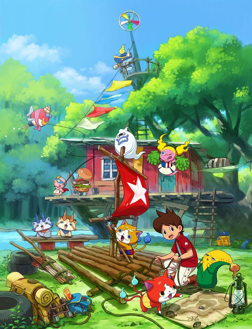 jibanyan, whisper, amano keita, tomnyan, pintocorn, and 6 more (youkai watch and 1 more)