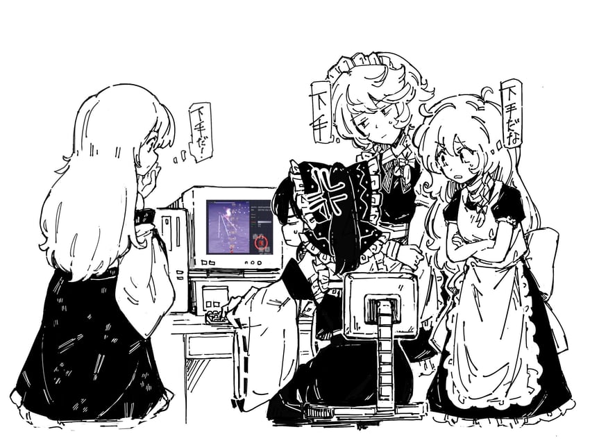 hakurei reimu, kirisame marisa, izayoi sakuya, and kochiya sanae (touhou and 1 more) drawn by maguro_(mawaru_sushi)