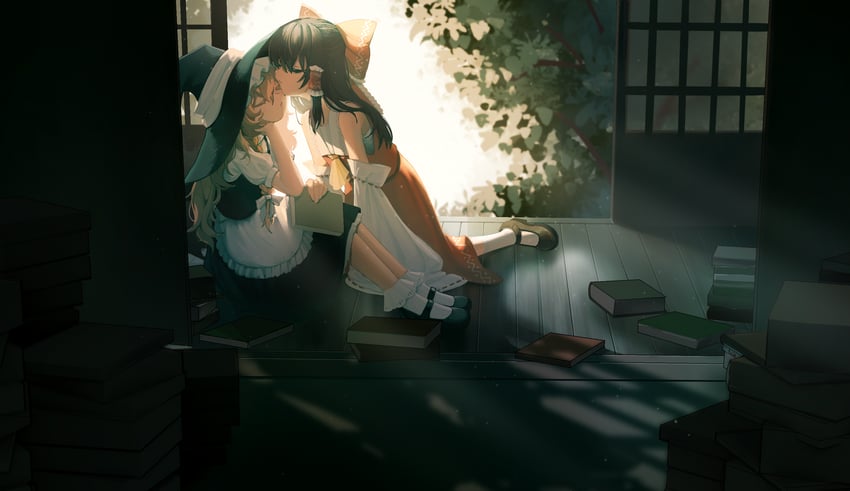 hakurei reimu and kirisame marisa (touhou) drawn by abi_(kabe)
