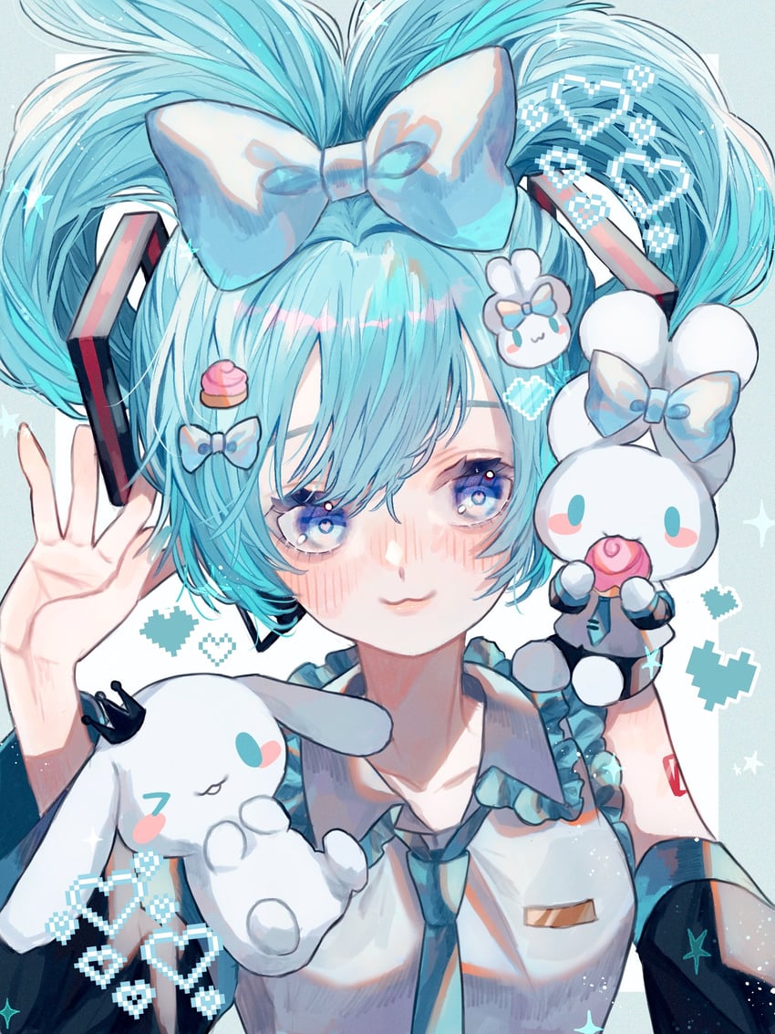 hatsune miku, cinnamoroll, and cinnamiku (vocaloid and 2 more) drawn by harumi_nimu
