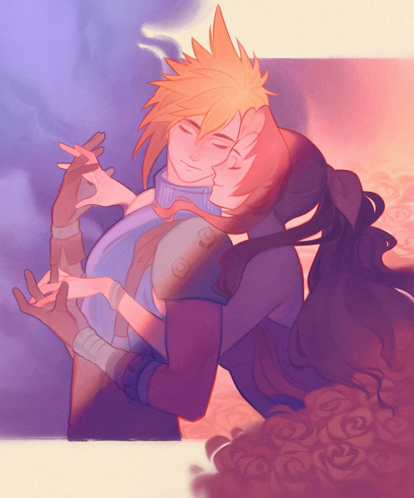 cloud strife and aerith gainsborough (final fantasy and 2 more) drawn by hollyfig