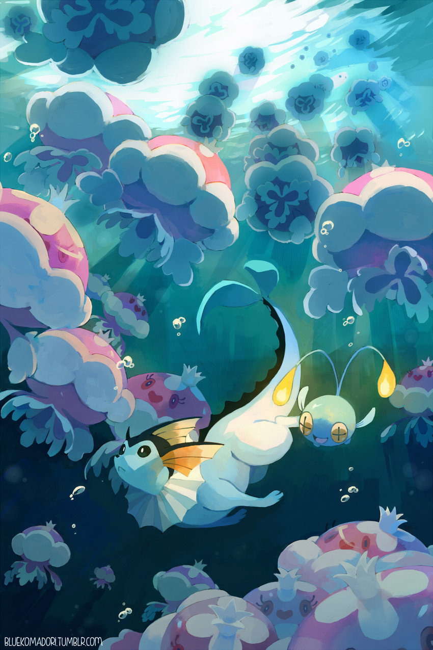 vaporeon, chinchou, and jellicent (pokemon) drawn by bluekomadori