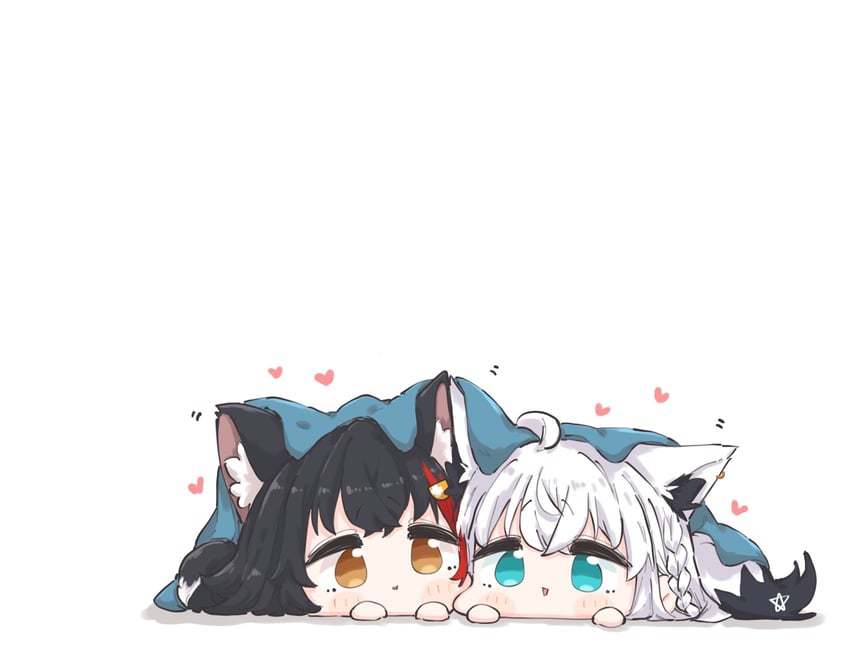 shirakami fubuki and ookami mio (hololive) drawn by suzunoki_t