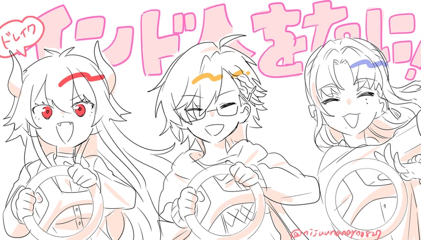 dola, kanda shouichi, and milan kestrel (nijisanji) drawn by ninahachi