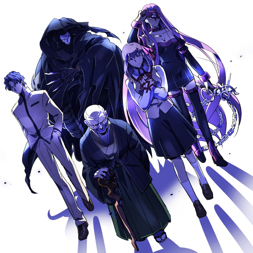matou sakura, medusa, matou shinji, hassan of the cursed arm, and matou zouken (fate and 2 more) drawn by kon_manatsu