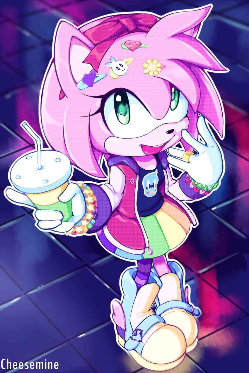 amy rose, flicky, and hero chao (sonic) drawn by cheesemine