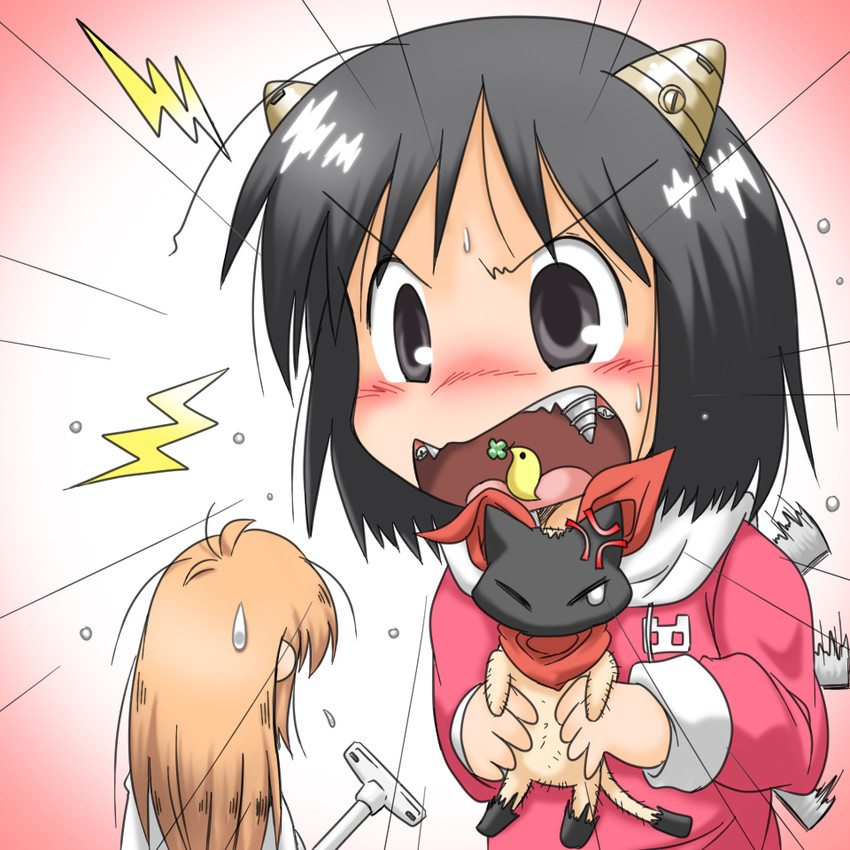 shinonome nano, professor shinonome, and sakamoto (nichijou) drawn by gaketsu