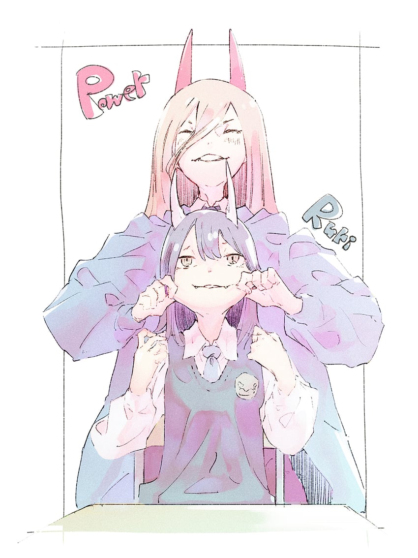 power and aoki ruri (chainsaw man and 1 more) drawn by buna_(beech_forest)