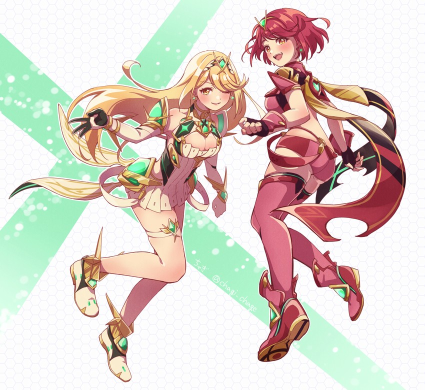pyra and mythra (xenoblade chronicles and 1 more) drawn by legend_of_nappo