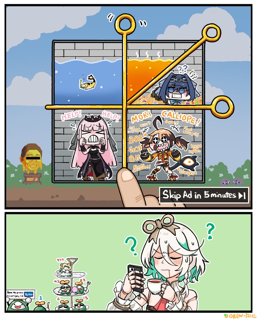 mori calliope, ouro kronii, gigi murin, cecilia immergreen, pebble, and 3 more (hololive and 1 more) drawn by orangejuicezhe