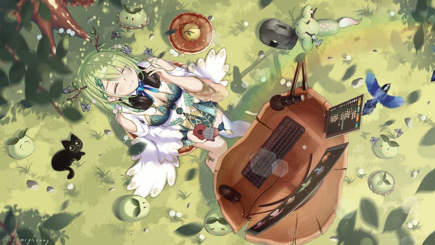 ceres fauna, sapling, nemu, and snail (hololive and 1 more) drawn by chia-yu_huang