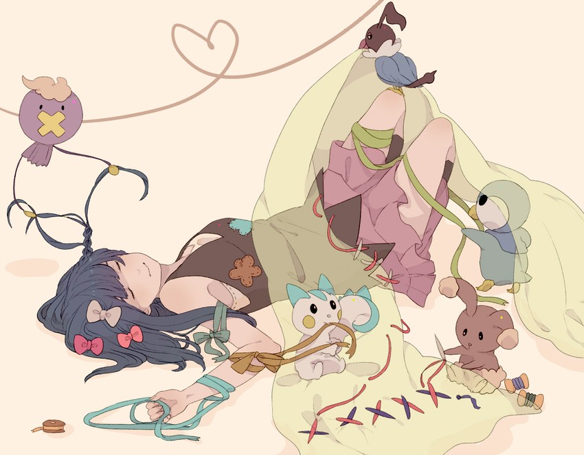dawn, piplup, pachirisu, drifloon, buneary, and 1 more (pokemon and 1 more) drawn by mata_tabi