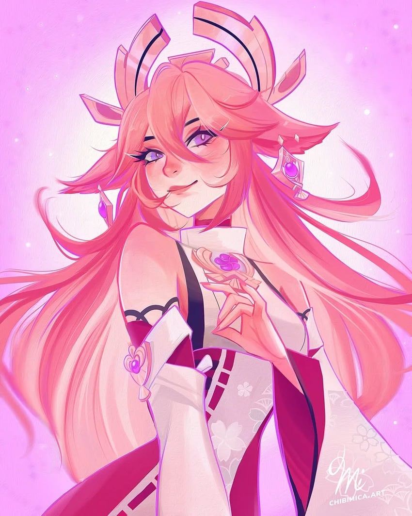 yae miko (genshin impact) drawn by chibimica