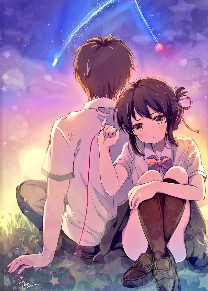 miyamizu mitsuha and tachibana taki (kimi no na wa.) drawn by mitsuki_ponzu