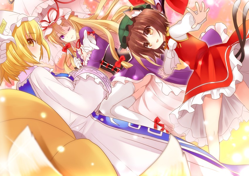 yakumo yukari, yakumo ran, and chen (touhou) drawn by kurot