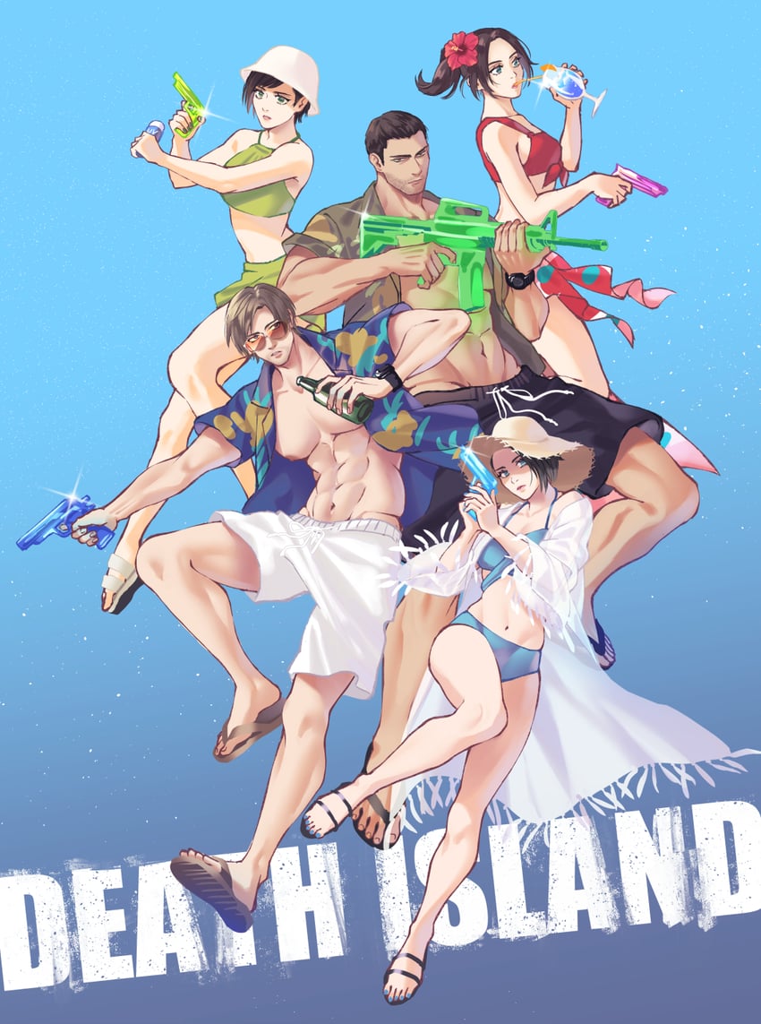 leon s. kennedy, jill valentine, chris redfield, claire redfield, and rebecca chambers (resident evil and 1 more) drawn by yukichikichi