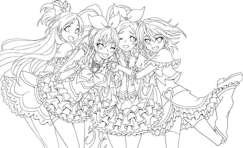 houjou hibiki, misumi nagisa, minamino kanade, yukishiro honoka, cure black, and 3 more (precure and 3 more) drawn by eunos
