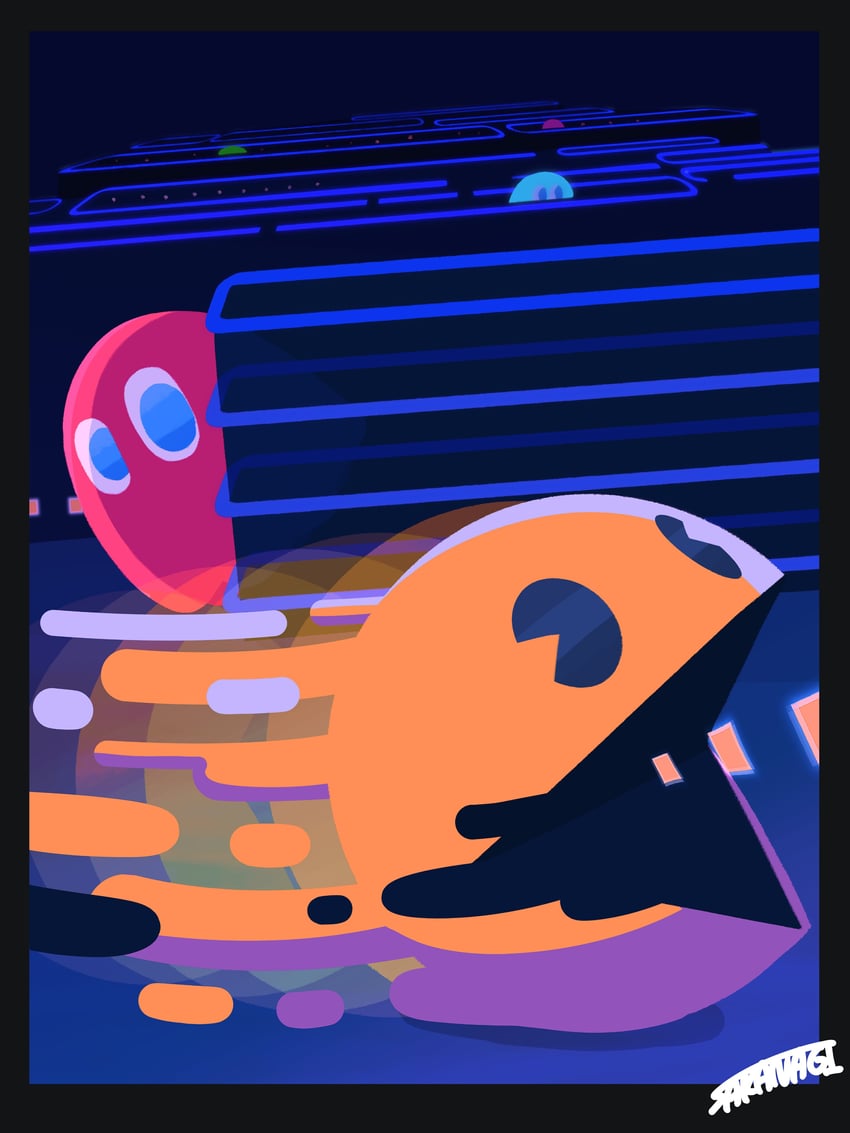 pac-man and blinky (pac-man) drawn by sakanagi_(a_r_co)