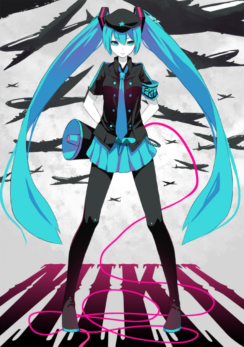 hatsune miku (vocaloid and 1 more) drawn by fkey
