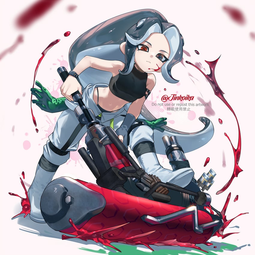 octoling player character and octoling girl (splatoon) drawn by jinkoika