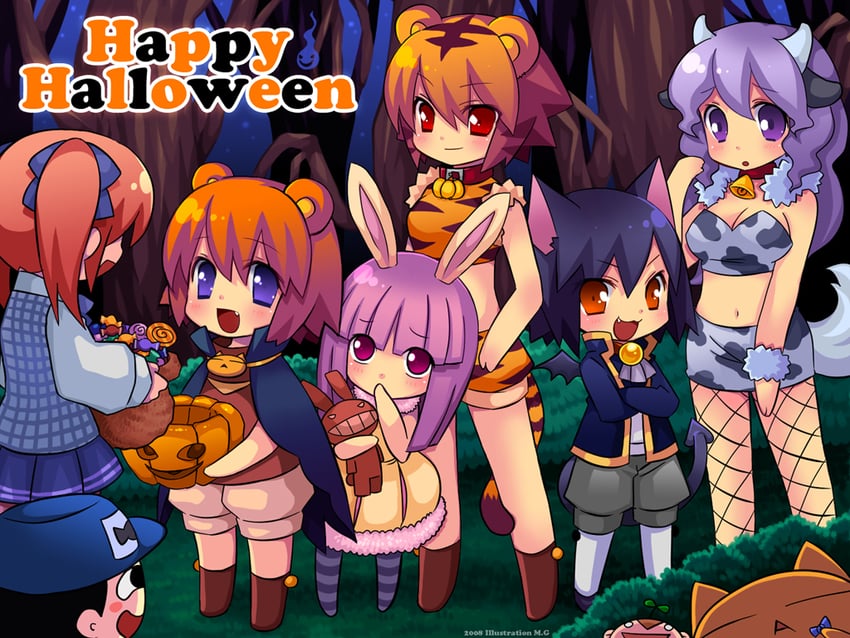 kuma-tan, rabi-tan, neko-kun, ushi-oneesan, tora-oneesan, and 2 more (kumatanchi) drawn by mg