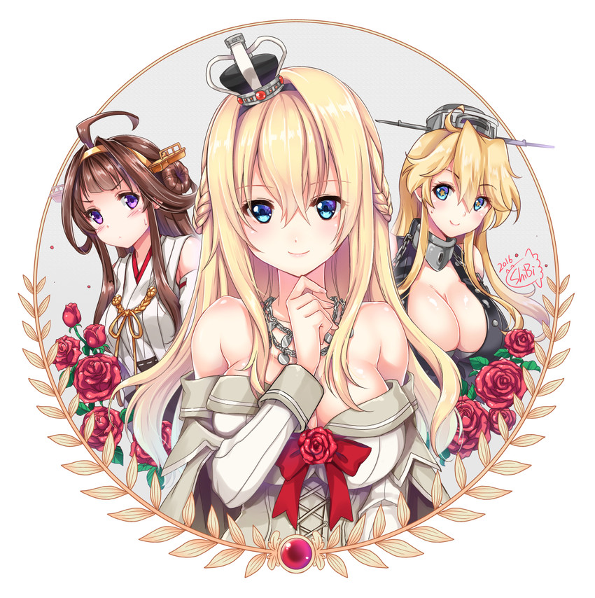 kongou, iowa, and warspite (kantai collection) drawn by shibi