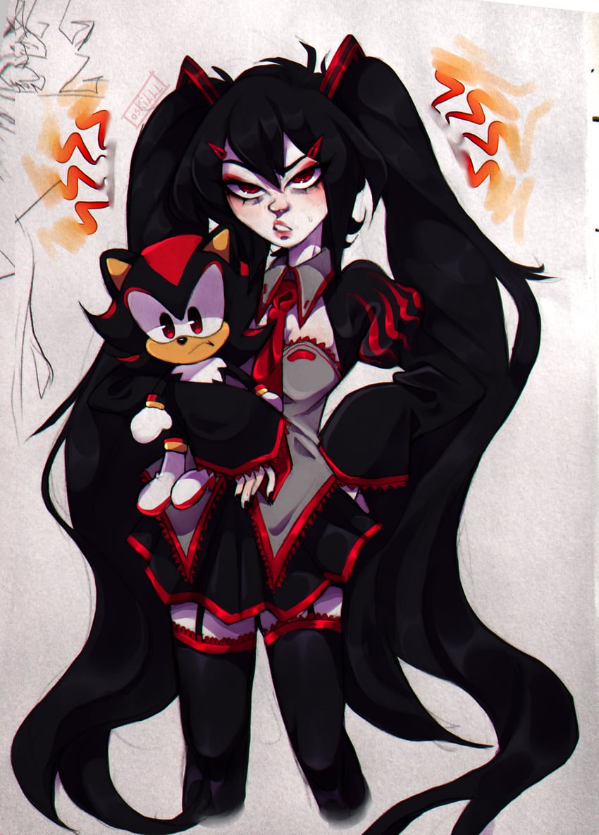 hatsune miku, shadow the hedgehog, and zatsune miku (vocaloid and 1 more) drawn by oskilll