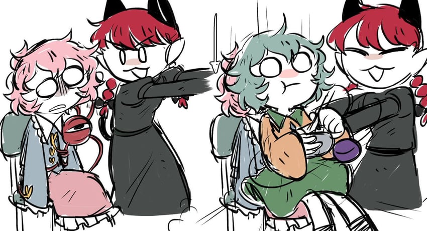 komeiji koishi, komeiji satori, and kaenbyou rin (touhou) drawn by taco_touhou