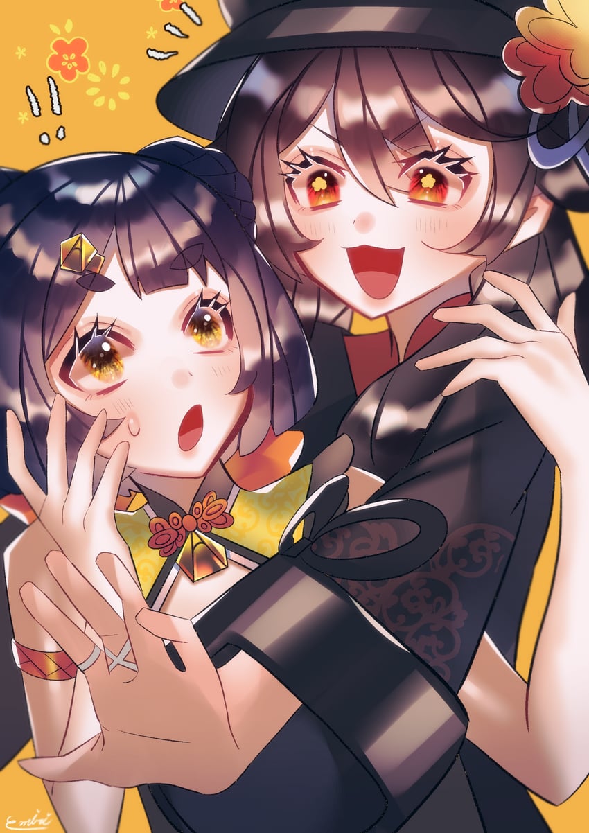 hu tao and xiangling (genshin impact) drawn by emiri_(user_ggkz7554)