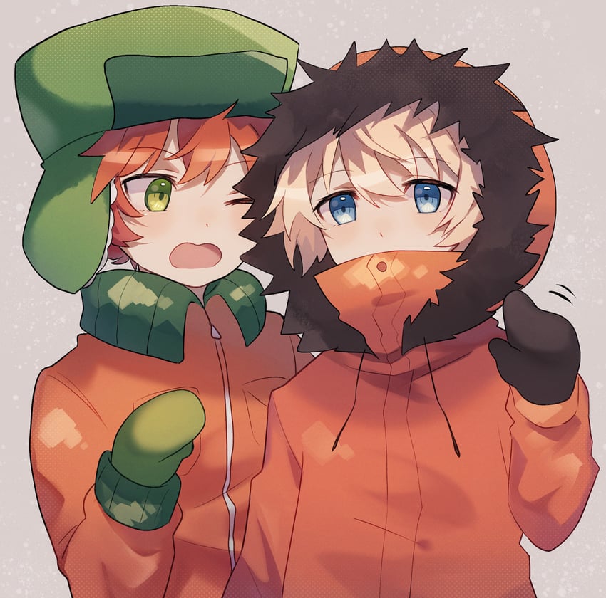 kenny mccormick and kyle broflovski (south park) drawn by momiji_shiori