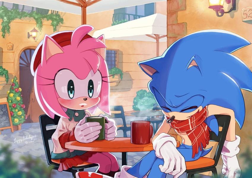 sonic the hedgehog and amy rose (sonic) drawn by konjiki_ringo