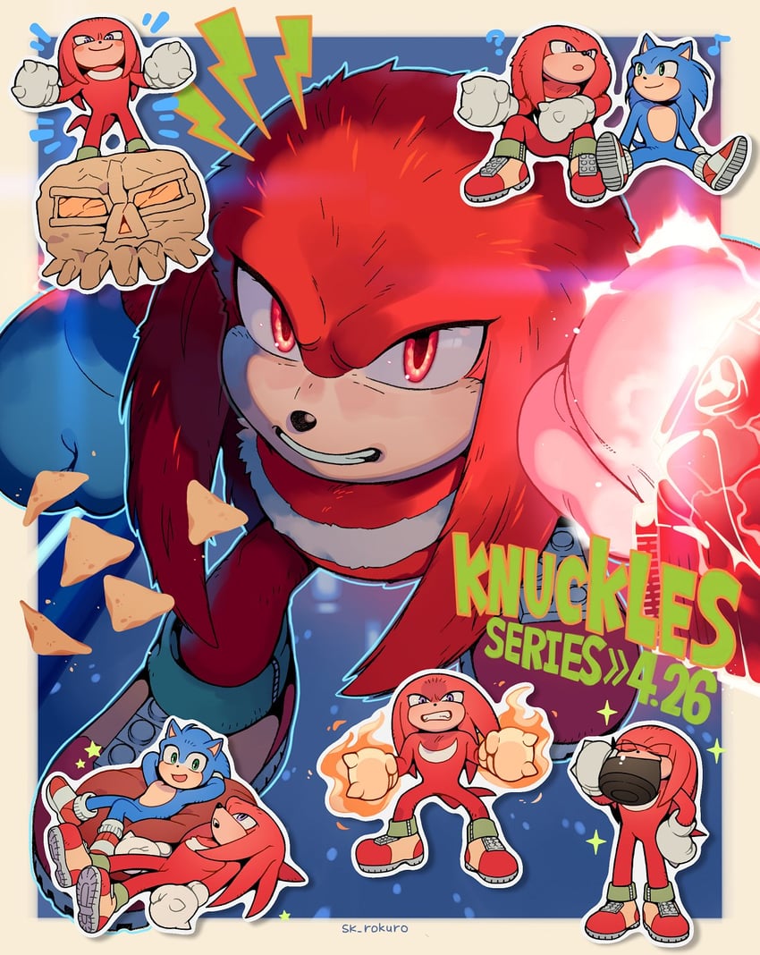 sonic the hedgehog and knuckles the echidna (sonic) drawn by sk_rokuro