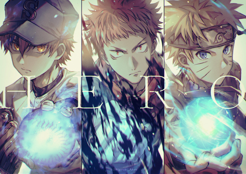 uzumaki naruto, itadori yuuji, and sawamura eijun (jujutsu kaisen and 2 more) drawn by shigaraki_(strobe_blue)