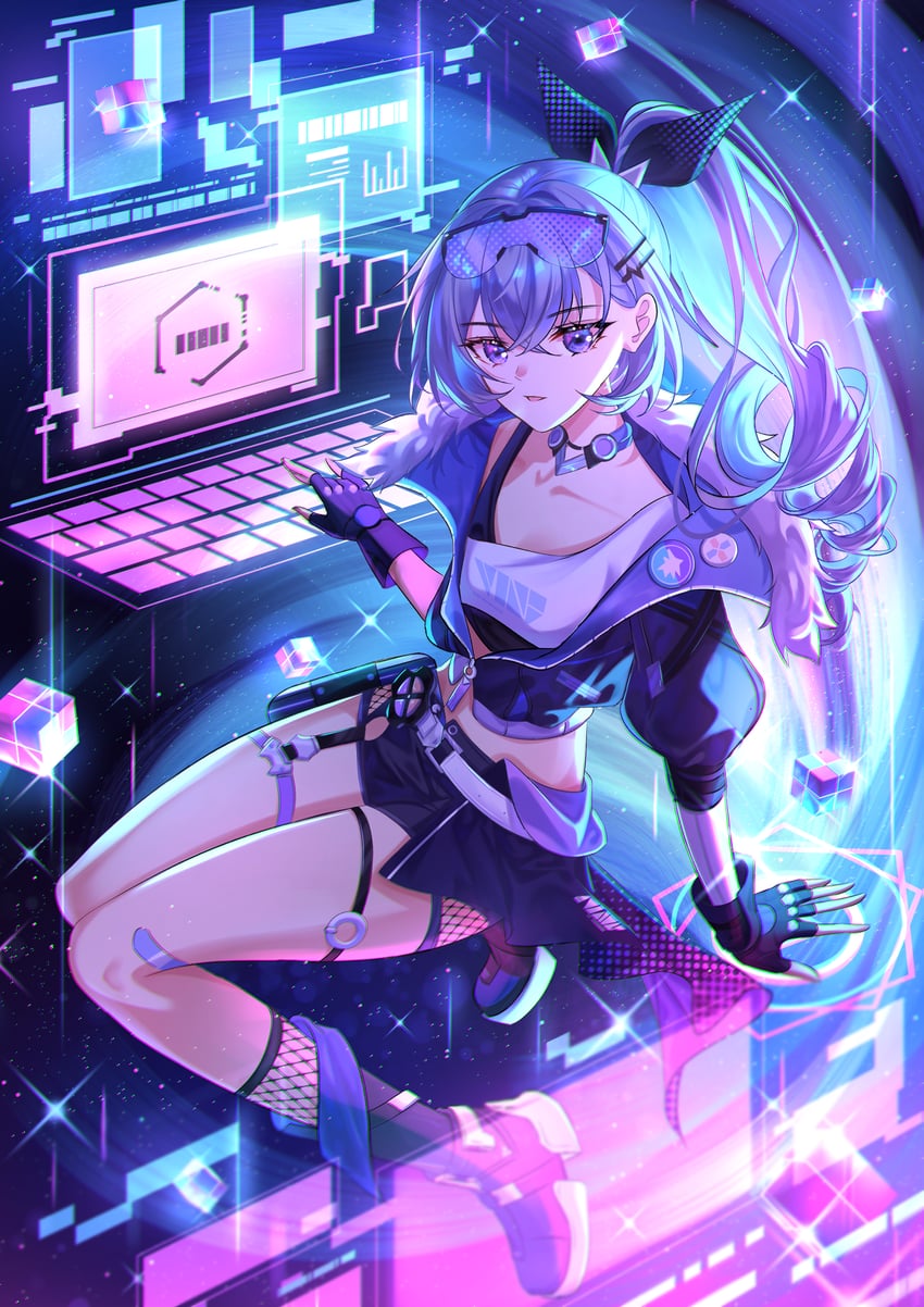 silver wolf (honkai and 1 more) drawn by theazureciel