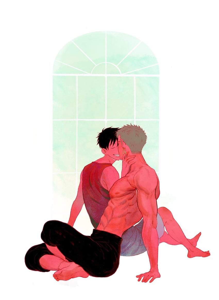 monkey d. luffy and roronoa zoro (one piece) drawn by nok_(nok_1)