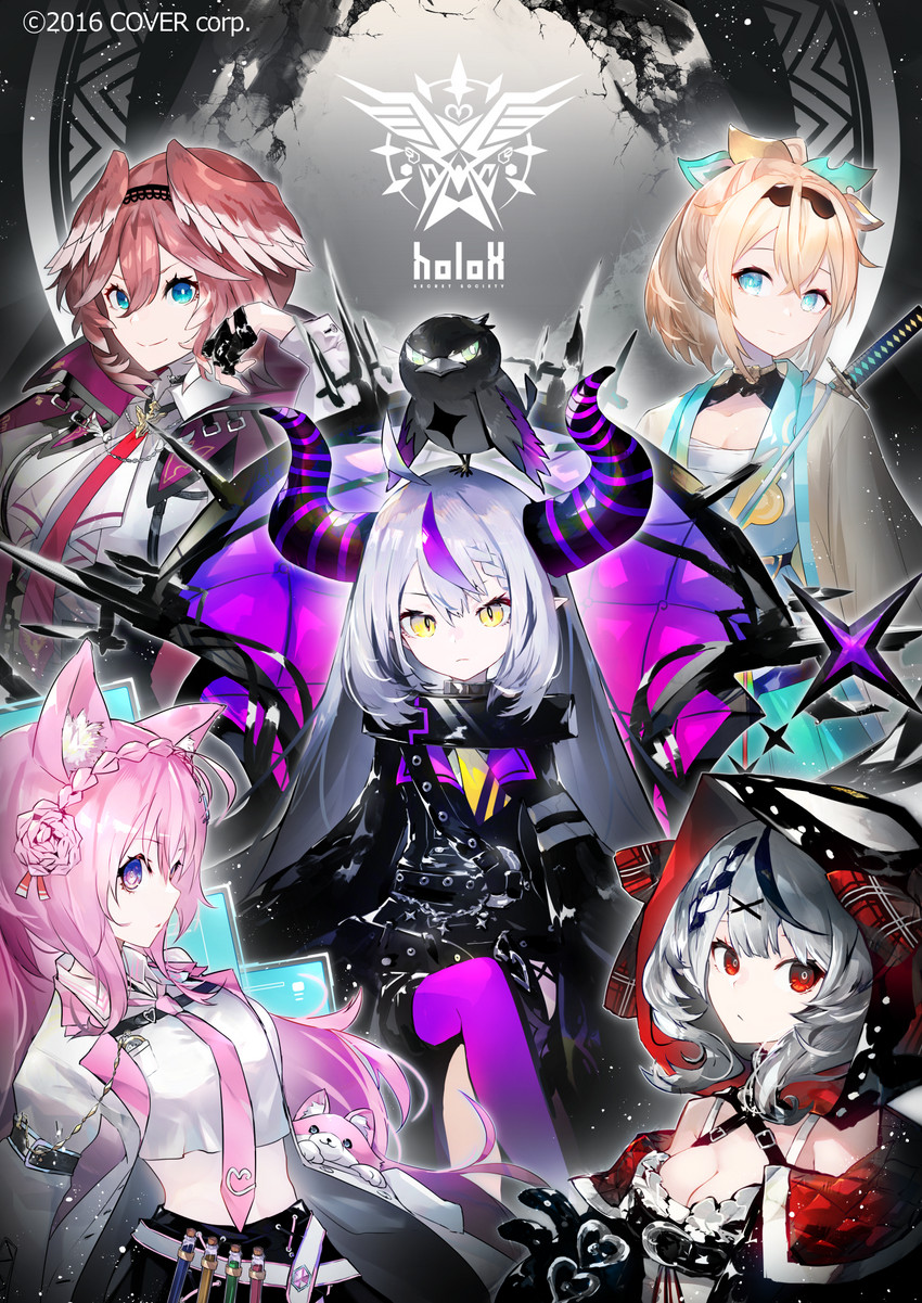 sakamata chloe, la+ darknesss, hakui koyori, kazama iroha, takane lui, and 2 more (hololive) drawn by kusakanmuri