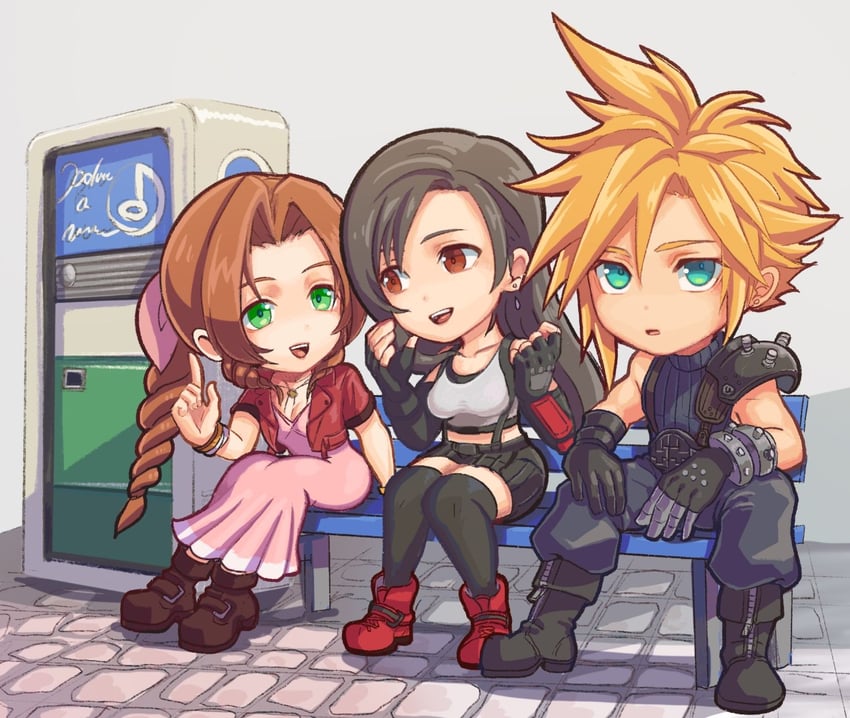 tifa lockhart, cloud strife, and aerith gainsborough (final fantasy and 2 more) drawn by uxspwt1u79uz1gu