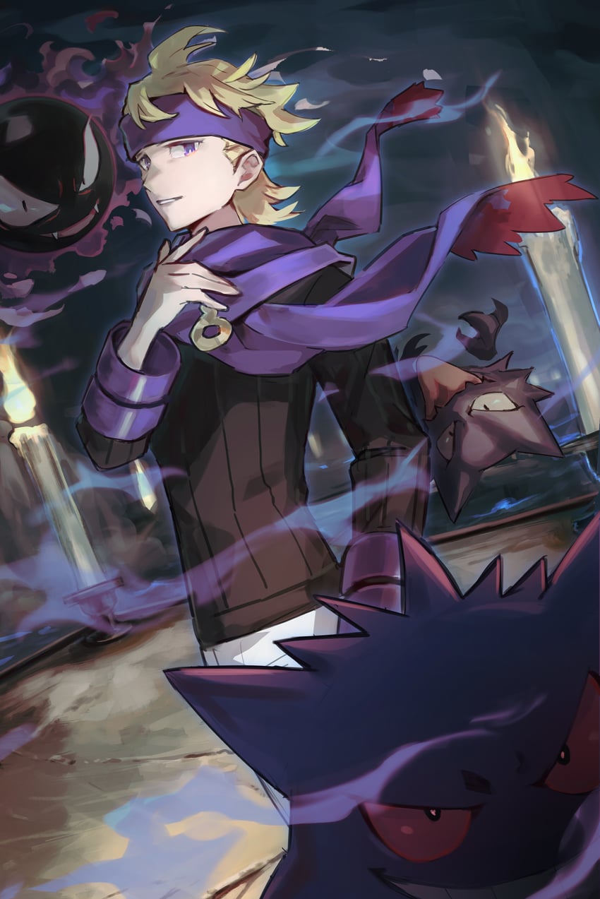 gengar, gastly, haunter, and morty (pokemon and 1 more) drawn by maumaujanken