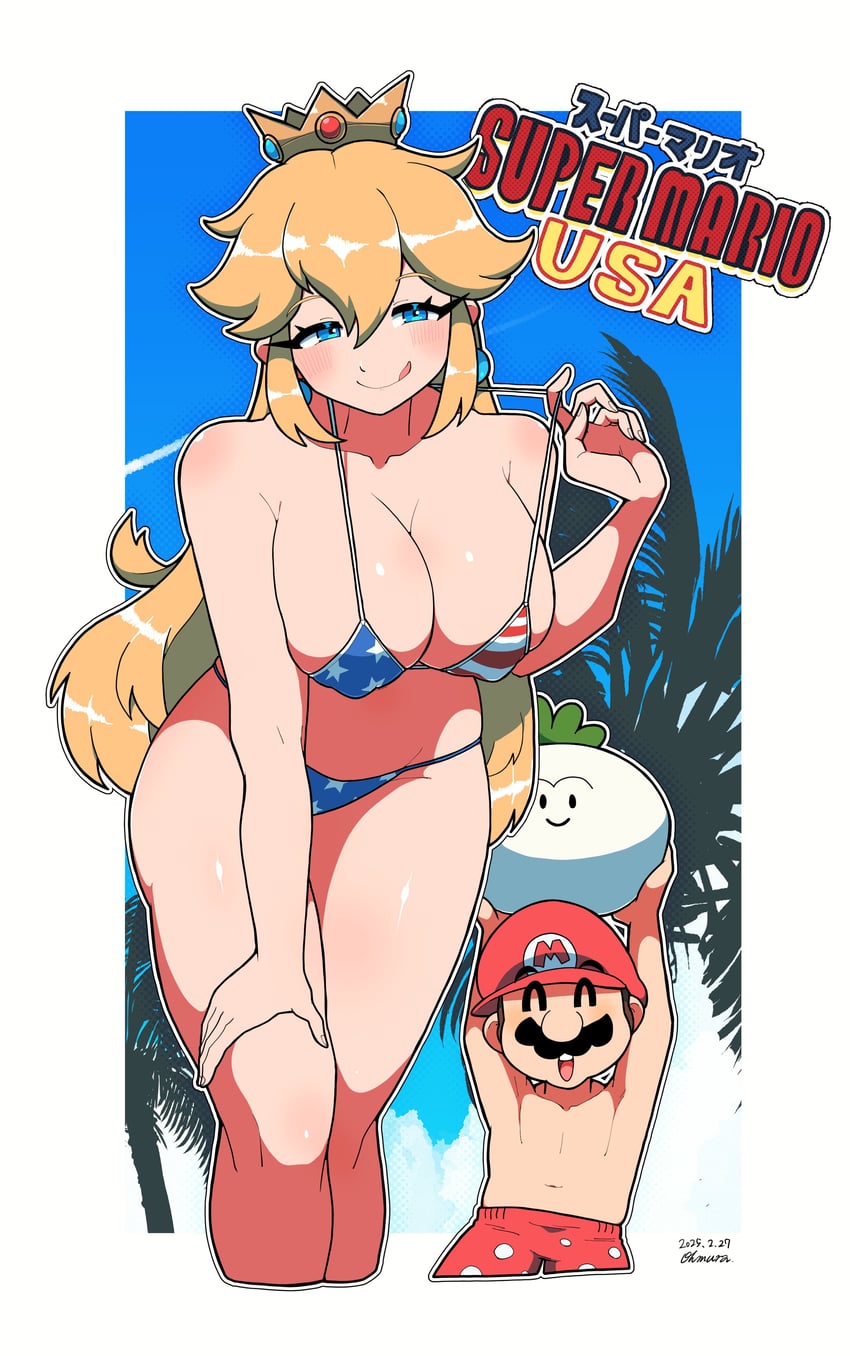 princess peach and mario (mario and 1 more) drawn by omura_zojiki