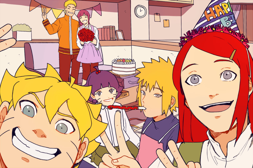uzumaki naruto, hyuuga hinata, uzumaki boruto, uzumaki himawari, uzumaki kushina, and 1 more (naruto and 2 more) drawn by naki_(naki_24)