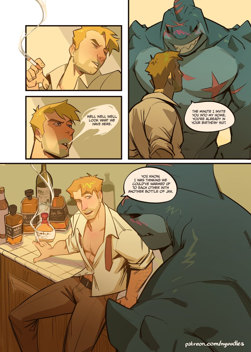 john constantine and king shark (dc comics) drawn by nyuudles