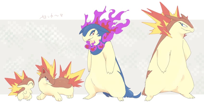 cyndaquil, typhlosion, hisuian typhlosion, and quilava (pokemon) drawn by waribashi_(warenuhasi)