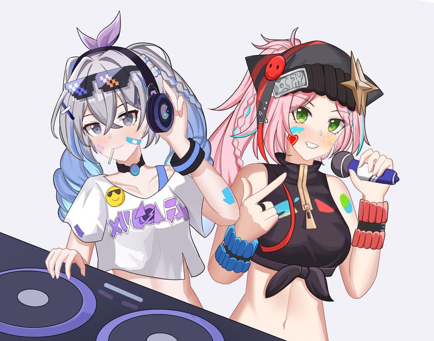 silver wolf and rappa (honkai and 1 more) drawn by jinqiqi